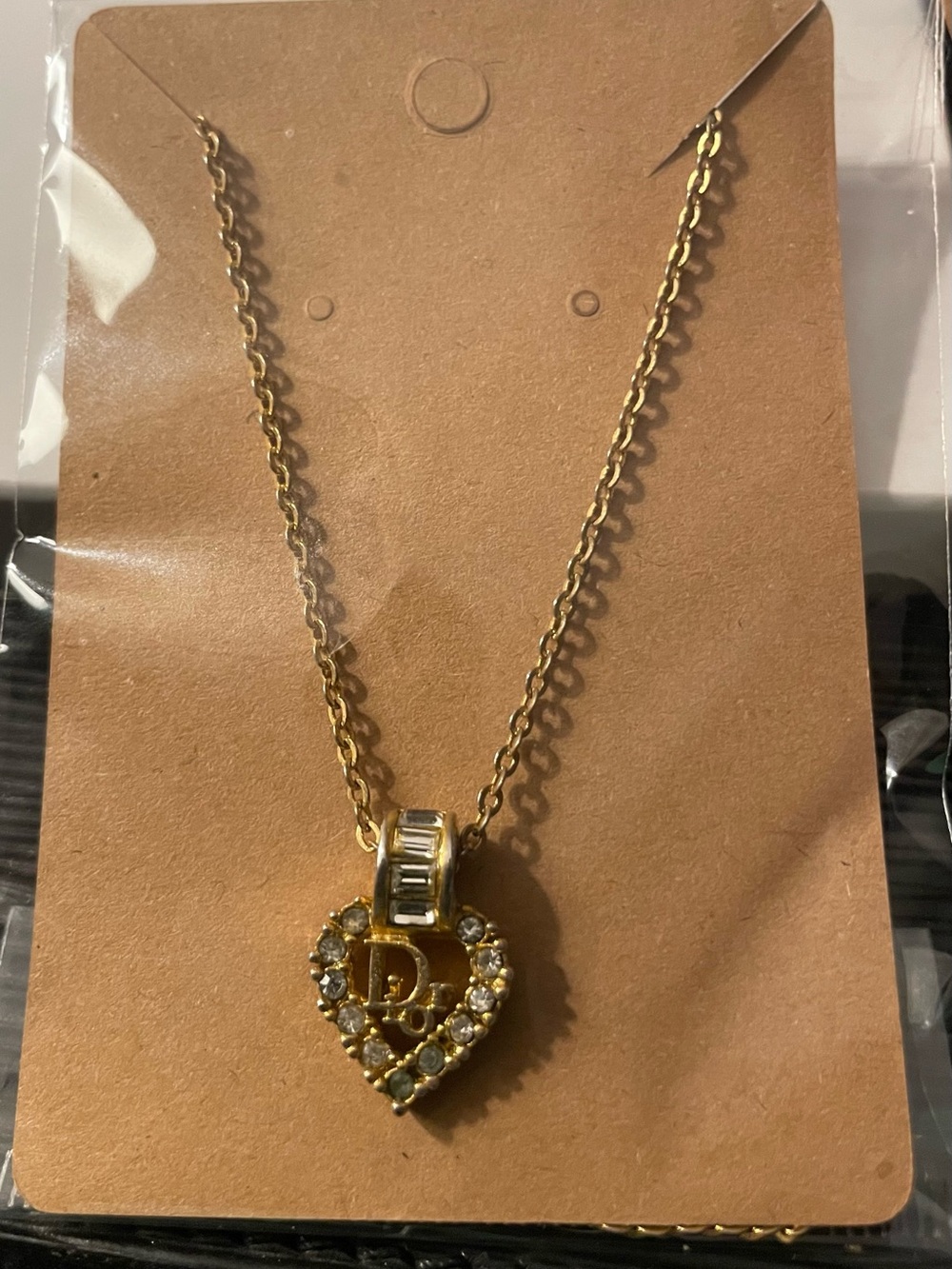 Dior Gold Heart Pendant Necklace with Crystal Accents - Women Jewelry